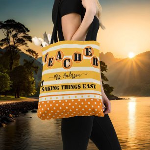 Grappige Oranje strepen Polka Dots Teacher Draagtas