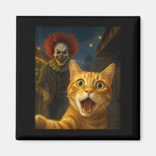 Grappige Oranje Tabby Cat Selfie Creepy Clown Soky Magneet