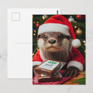 Grappige Otter Met Brownies Voor Kerstmis Briefkaart