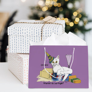 Grappige Oud en Nieuw nasleep Witte Kat Groot Cadeauzakje