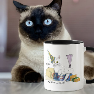 Grappige Oud en Nieuw nasleep Witte Kat Mok