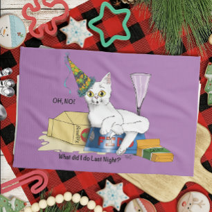 Grappige Oud en Nieuw nasleep Witte Kat Theedoek