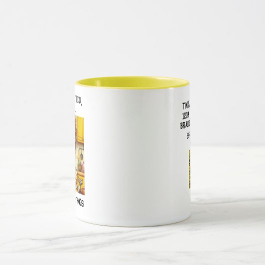 Grappige oude dame bakker koffie mok (Midden)