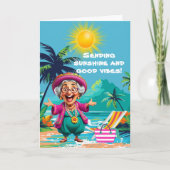 Grappige oude dame die zonneschijn en goede vibes kaart (Voorkant)