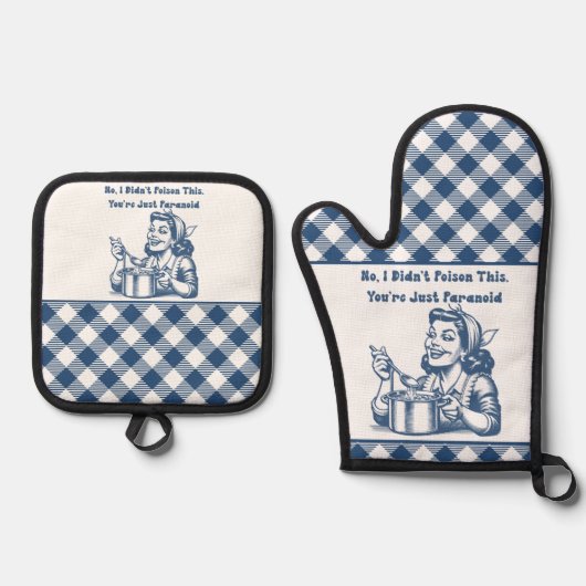 Grappige Oven Mitt en Pot Houder Set Retro Plaid (Voorkant)