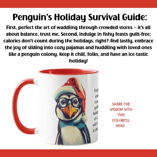 Grappige overlevingstips van een pinguïn mok