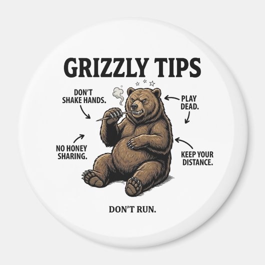 Grappige Overlevingstips voor Grizzlyberen Buitenh Magneet (Voorkant)