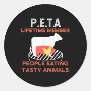 Grappige P.E.T.A Mensen Eten Smakelijke Dieren BBQ Ronde Sticker
