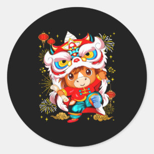 Grappige paard leeuw dans Chinese nieuwjaar kind m Ronde Sticker