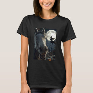 Grappige paard selfie volle maan vliegende heks bo t-shirt