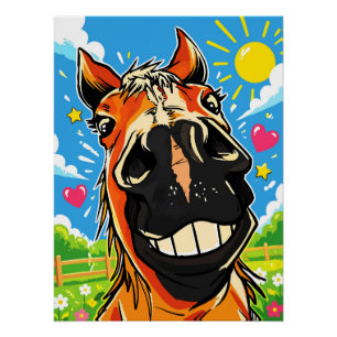 Grappige Paarden Lach Cartoon Striptekeningen Kuns Perfect Poster