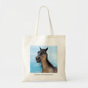 Grappige paardenlach portretkunst tote bag