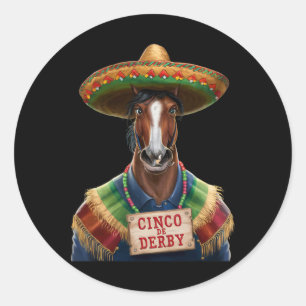 Grappige paardenrace vintage Cinco De Der1 Ronde Sticker