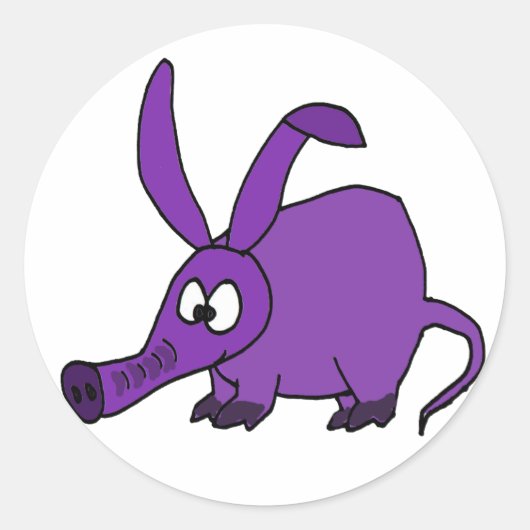 Grappige Paarse Aardvark Ronde Sticker (Voorkant)