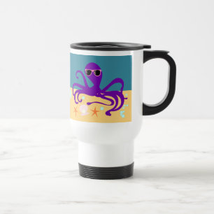 Grappige Paarse Cartoon Octopus Pret Ocean Kunst Reisbeker