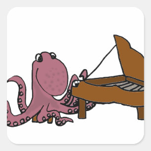 Grappige Paarse Octopus Piano spelen Vierkante Sticker