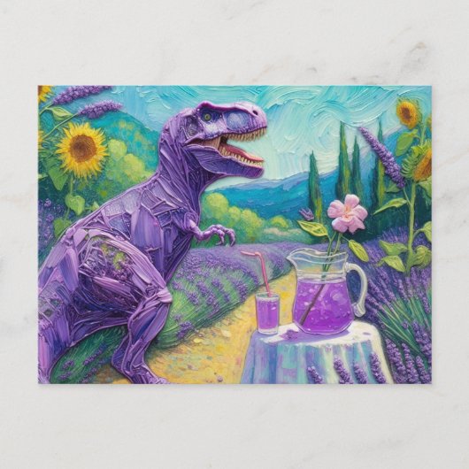 Grappige paarse T-Rex met lavendel limonade fantas Briefkaart (Voorkant)