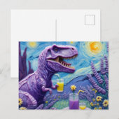 Grappige paarse T-Rex met limonade fantasie Briefkaart (Voorkant / Achterkant)