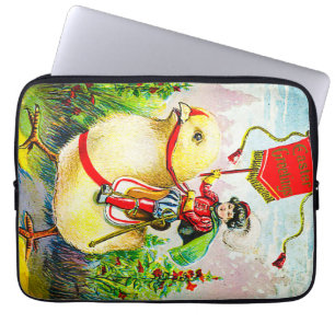 Grappige paasgroeten: ruiter op reusachtige kuiken laptop sleeve