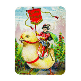 Grappige paasgroeten: ruiter op reusachtige kuiken magneet