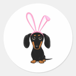 Grappige Paashaas Hond Zwart En Lichtbruine Dachsh Ronde Sticker