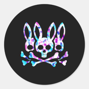 Grappige Paashaas Retro Tie Dye Haas Schedel Kruis Ronde Sticker
