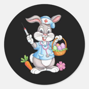 Grappige Paasweefster Stethoscoop Bunny Scrub Top  Ronde Sticker