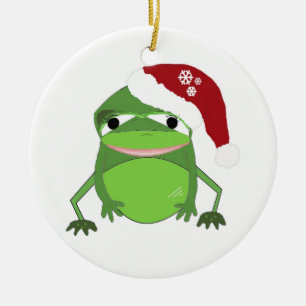 Grappige Pad in een Kerstman Hoed Keramisch Ornament