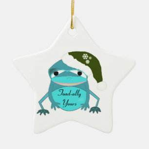 Grappige Pad in een Kerstman Hoed Keramisch Ornament