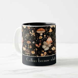 Grappige paddenstoel en bloemen Cottagecore patroo Tweekleurige Koffiemok