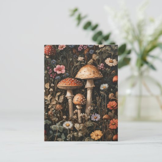 Grappige paddenstoelen en wilde bloemen botanisch briefkaart (Staand voorkant)