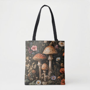 Grappige paddenstoelen en wilde bloemen botanisch draagtas
