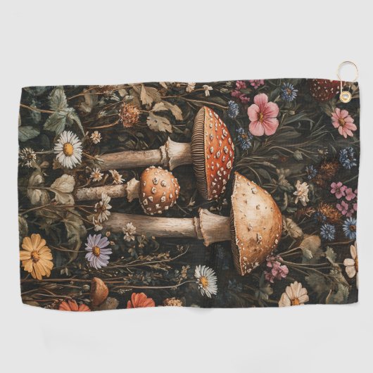 Grappige paddenstoelen en wilde bloemen botanisch golfhanddoek (Horizontaal)