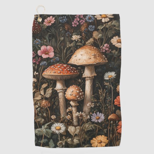 Grappige paddenstoelen en wilde bloemen botanisch golfhanddoek (Voorkant)