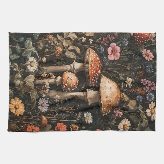 Grappige paddenstoelen en wilde bloemen botanisch theedoek (Horizontaal)