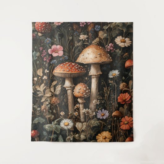Grappige paddenstoelen en wilde bloemen botanisch wandkleed (Voorkant)