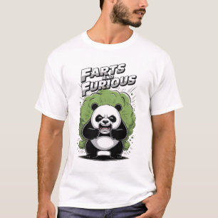 Grappige panda heeft het moeilijk om te boeren op t-shirt