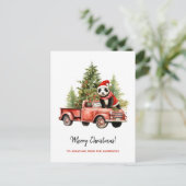 Grappige Panda in Rode Retro Van Xmas Feestdagenkaart (Staand voorkant)