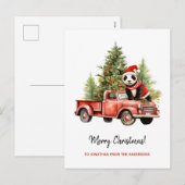 Grappige Panda in Rode Retro Van Xmas Feestdagenkaart (Voorkant / Achterkant)