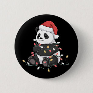 Grappige Panda Kerst Dieren Lichtjes Liefhebber Ronde Button 5,7 Cm