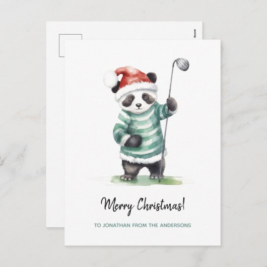 Grappige Panda spelen golf Kerstmis Feestdagenkaart (Voorkant / Achterkant)