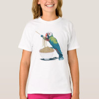 Grappige papegaai eten Ramen noedels