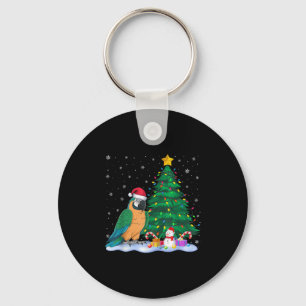 Grappige Papegaai Kerstboom Lichtjes Rendier Hoed  Sleutelhanger