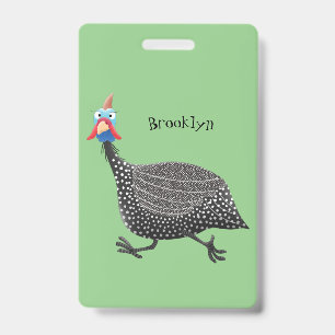 Grappige parelhoen vogel cartoon illustratie badge