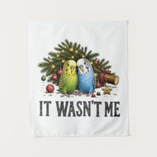 Grappige Parkieten Kerstmis Het Was Ik Niet Wandkleed