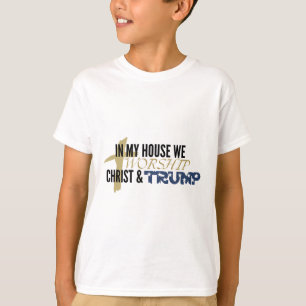 Grappige Parodie “wij aanbidden Christus en Trump” T-shirt