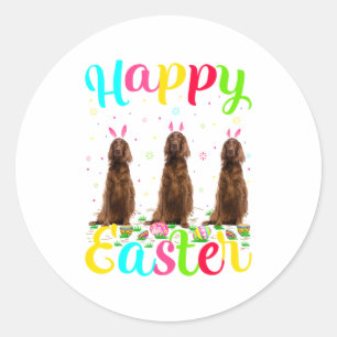 Grappige Pasen Eierkonijn Ierse Setter Hond Gelukk Ronde Sticker