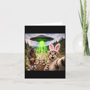 Grappige Pasen Kat Selfie met Bigfoot en UFO Kaart