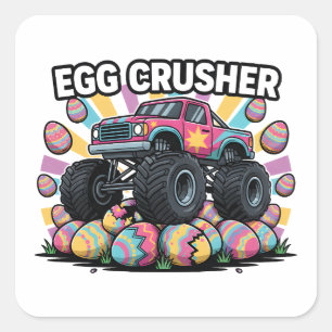 Grappige Pasen Monster Truck Eiervermaler Stunt Jo Vierkante Sticker