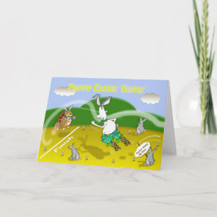 Grappige Pasen Zuster kaart, Dikke kat en Duncan Feestdagen Kaart